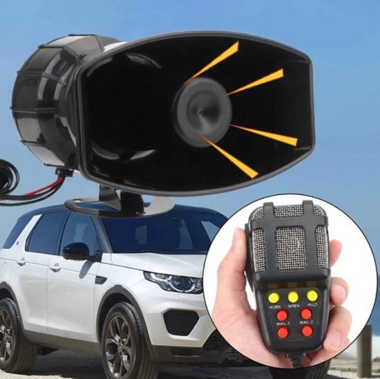 12V 100W Mic PA Systeem - Nood Versterker met Hooter, Sirene en Megaphone | Luid Auto Hoorn, Politie Sirene en Waarschuwingsalarm | Professionele Geluidsinstallatie