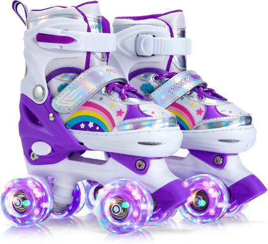 Sulifeel Rollerskates, regenboogkleurig, eenhoorn, rolschaatsen, verstelbare wielen met speciale ledverlichting, grappige skates voor kinderen, vrouwen, meisjes, medium (32-35 EU