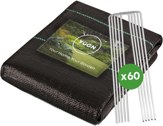 YUGN Anti Worteldoek 4.2x5M en 60 Gronddoekpennen - Duurzaam Gronddoek en Bodembedekker - Ideale Onkruidbestrijding - Gegalvaniseerd Anti Roest Grondpennen