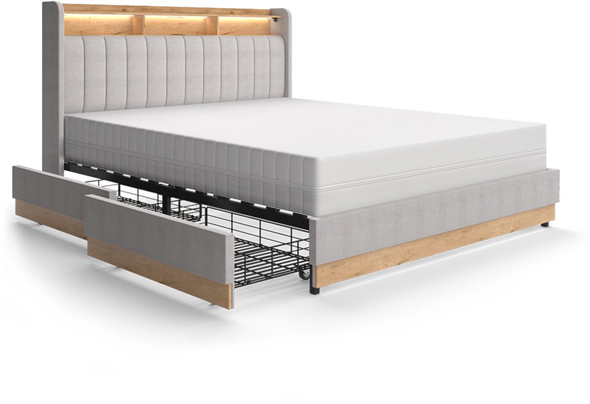 Vitalispa Nura Gestoffeerd bed – 160x200 cm met 4 laden Grijs