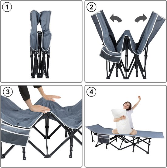 NAIZY Veldbed, inklapbaar, 190 x 62 x 38 cm, campingbed incl. draagtas en zijzak, opvouwbaar reisbed, max. 250 kg belastbaar, logeerbed, opklapbed van NAIZY — afbeelding 3