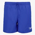 Avant d'un short de bain bleu avec cordon de serrage et logo Speedo blanc.