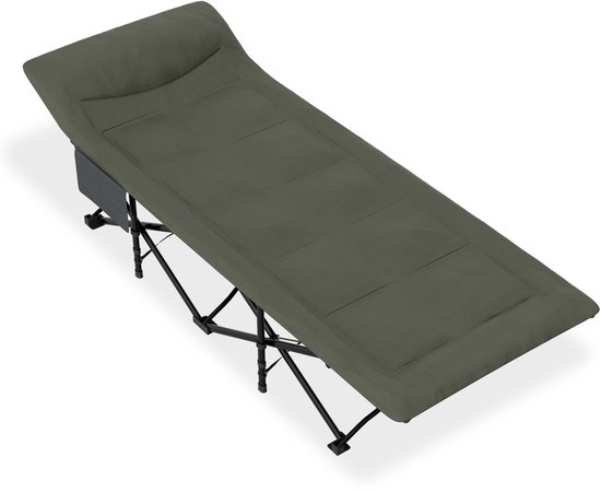 Veldbed met zijvak tot 272 kg belastbaar inklapbaar campingbed campingbed klapbed reisligstoel vouwbed voor reizen indoor outdoor groen ZB32012