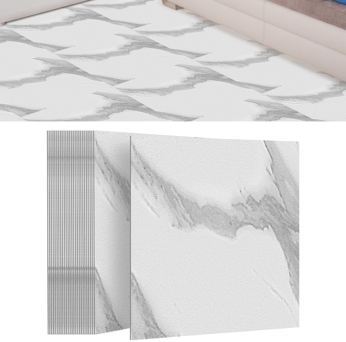 30cm x 30cm PVC-vloerbedekking set (27 Stuks, 2,51m²) PVC vloeren - vinylvloer- Vinyl vloeren - Ritsel voor Keuken, Woonkamer en Balkon, Wit marmer