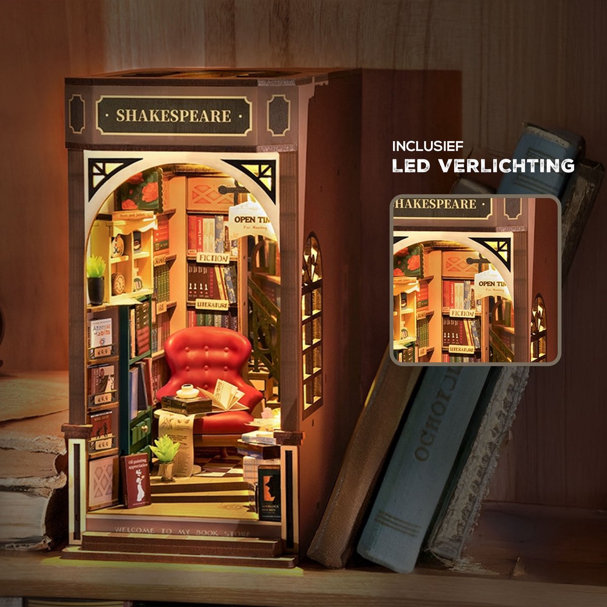 Robotime, DIY Book Nook Boekensteun Shakespeare's, TGB07, 20x11,5x22cm — afbeelding 3
