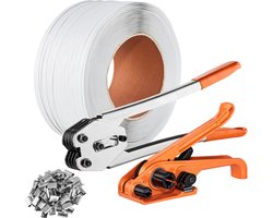 Omsnoeringsset met spangereedschap, sluitgereedschap, 100 m PP band, 100 metalen sluitzegels, omsnoeringsset voor palletverpakking, duurzaam verpakkingsband, handmatig, groen