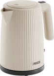 Beige Princess waterkoker met verticale ribbels, een gebogen handvat en een plat deksel.