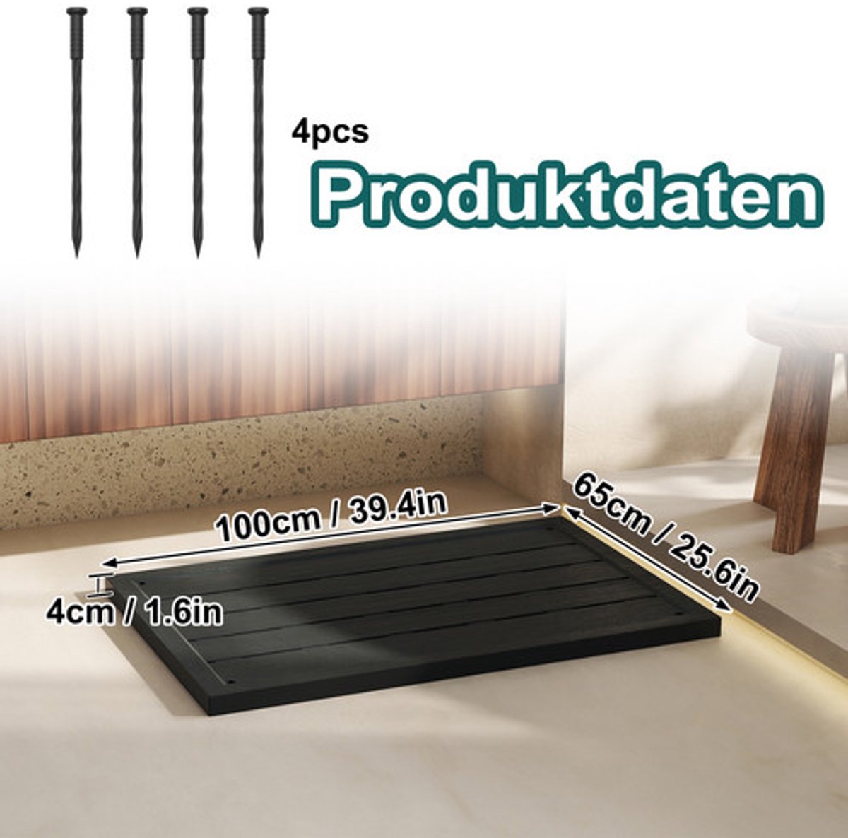 100 x 65 x 4 cm Kunststof Bodemplaat, Douchematten Voor binnen en buiten, Lichte antislip, Weerbestendige,Bodemelement Voor Zonnedouche,Tuindouche, Zwembad,Badkamer thumbnail 5