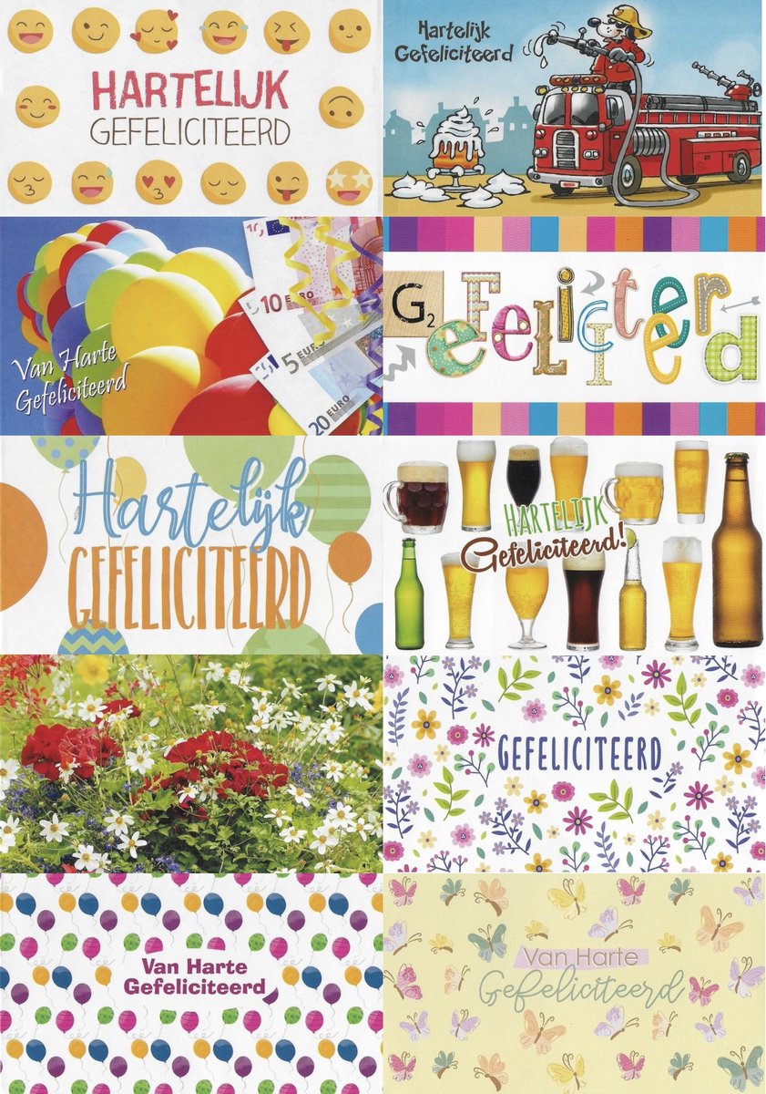 Geld / Kado Enveloppen – 10 Stuks – Hartelijk Gefeliciteerd – 16.5 x 9.5 cm - GE-001