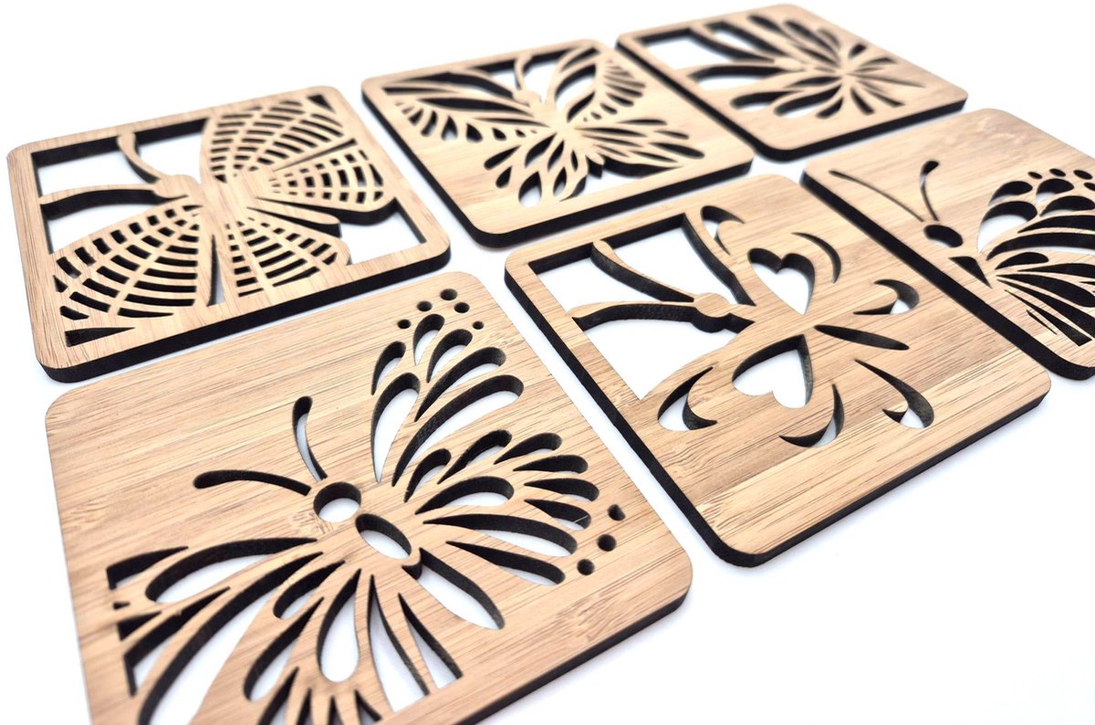 Bamboe onderzetters Vlinders – zes stuks – Set van zes