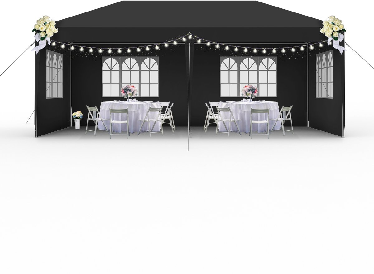 Aufun Paviljoen, Waterdicht,Tuinpaviljoen Met 4 Zijwanden, Polyethyleen, Deur Met Ritssluiting, Voor Tuin, Picknick, Markt 3 X 6 M, Antraciet