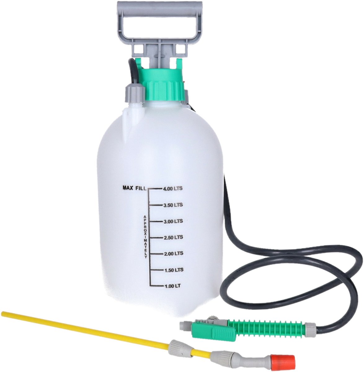 Drukspuit - 4 liter - met pomp - kunststof - wit/groen - plantenspuit/druksproeier - 16 x 16 x 41 cm