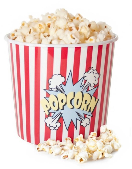 Gerimport Popcorn bak - rood/wit - kunststof - D21 - 7 liter - herbruikbaar