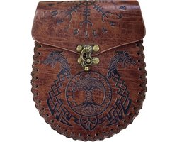 Omslag van Embossed Leather Belt Bag - Viking Vintage Fanny Pack Pouch for Women Men - Brown Dragon Medieval LARP Belt Pouch