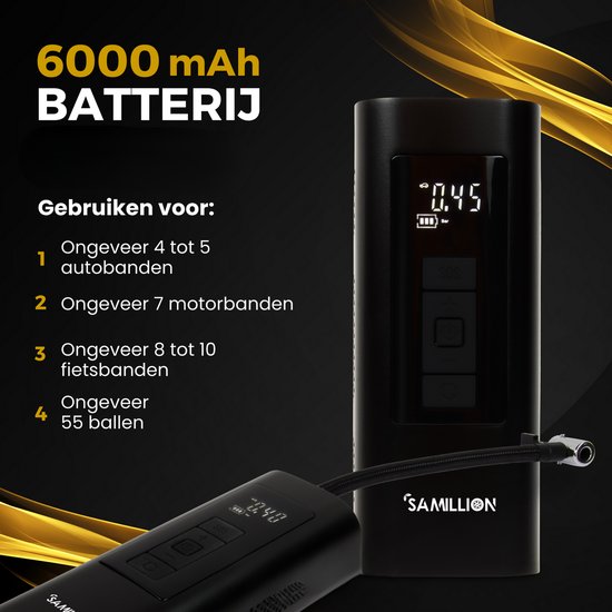 Semflagree Tragbarer Luftkompressor Autoreifenpumpe, 6000mAh schnurlos Duale Stromversorgung 150PSI Reifenaufblasgerät Digitale Duale Werte Anzeige Reifenpumpe für Auto Motorrad Fahrrad Ball,schwarz