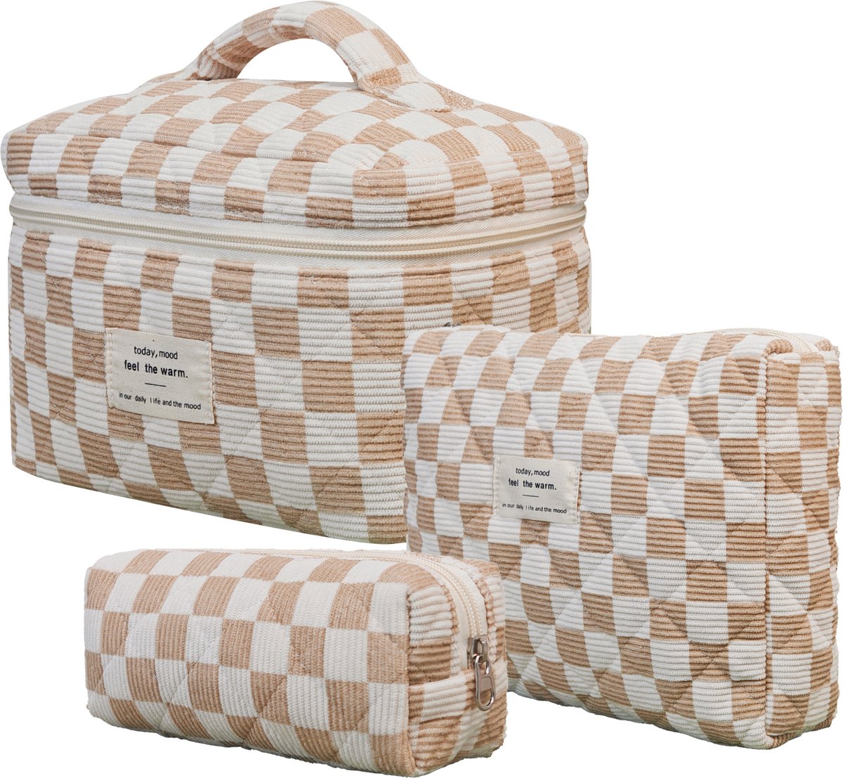 Skycases Travel Essentials - 3-delige Make-up Tas Set - Eco-vriendelijk Katoen - Gewatteerde Gebloemde Organizers - Etui Toilettasje - Toiletzak voor Dames - Ruim, Duurzaam en Ideaal voor Reizen