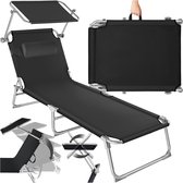 Bol.com tectake® Ligstoel met Zonnescherm - Opvouwbaar Ligbed - Zonnebed met Verstelbare Rugleuning in 4 Standen - Inclusief Hoo... aanbieding
