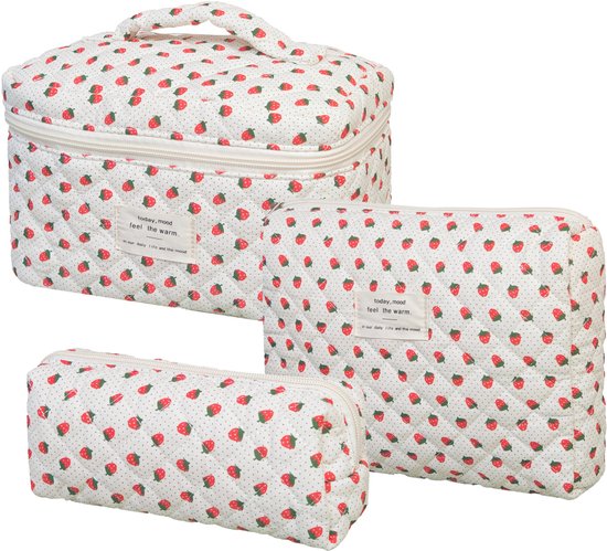 Skycases Travel Essentials - 3-delige Make-up Tas Set - Eco-vriendelijk Katoen - Gewatteerde Gebloemde Organizers - Etui Toilettasje - Toiletzak voor Dames - Ruim, Duurzaam en Ideaal voor Reizen