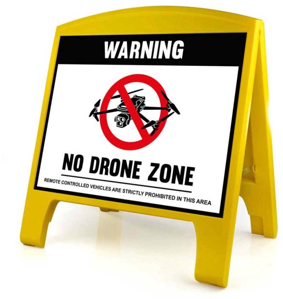 Drone Warning Sign - Large - No Drone Zone - Black - English