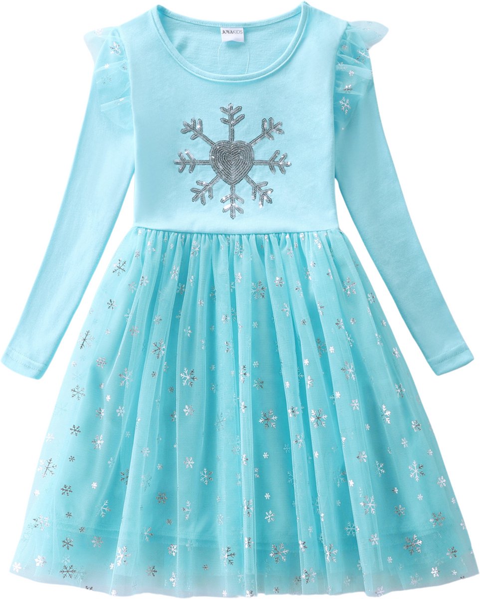 Joya Kids® Blauwe Verkleedjurk Meisjes | Lichtblauw Jurkje met Lange Mouwen & Tule Rok | Comfortabele Prinsessenjurk voor Kinderen | T-shirt Stof | Prinsessenjurk meisje | | — afbeelding 3