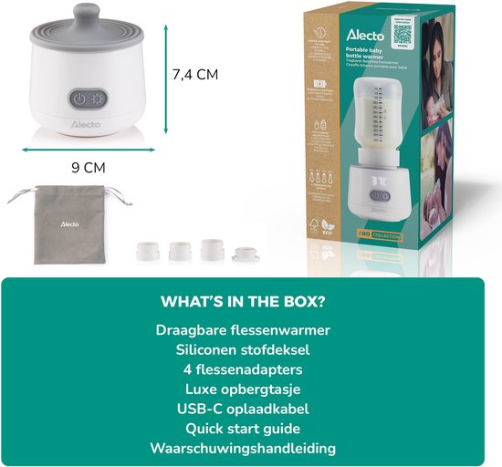 Alecto Flessenwarmer - Draagbare Baby Flessenwarmer voor Onderweg en Thuis - Geschikt voor vrijwel alle Babyflessen - Draadloos - BW1000 - Wit van Merkloos — afbeelding 5