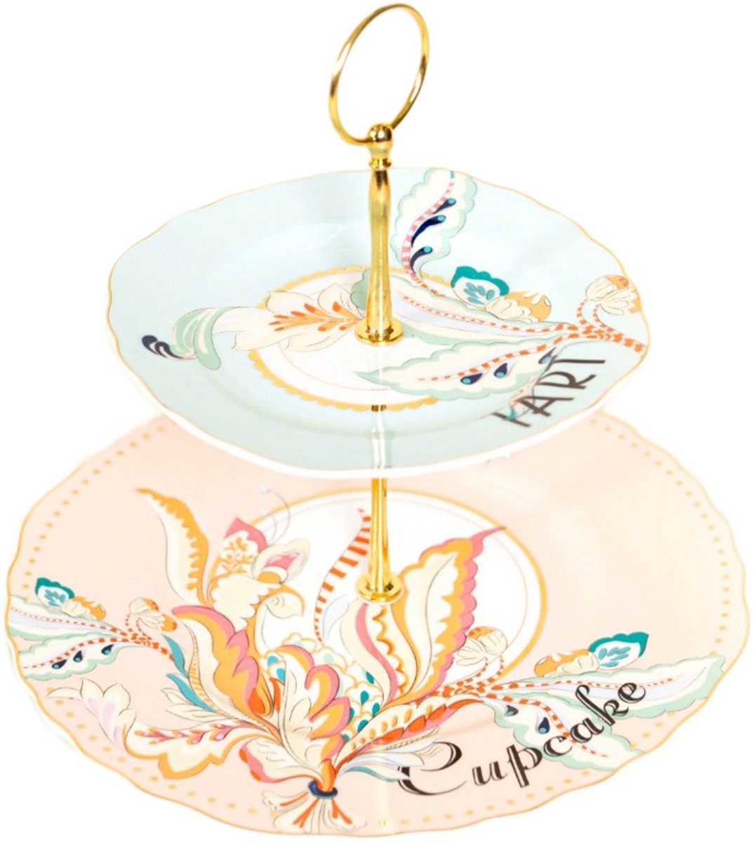 Yvonne Ellen London Etagère 2 Lagen Floral – Bloemen - Porselein, Roze en Mintgroen