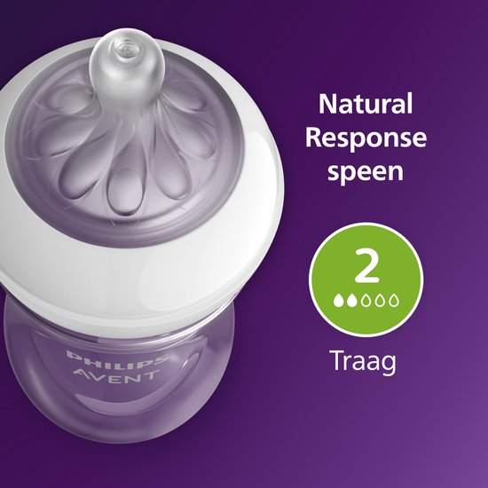 Philips Avent Natural Response babyfles 125ml – Flow 2 - 2 flessen - Newborn - SCY900/02