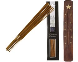 Atmosphera Wierook stokjes in Jasmijn geur - pak van 60x stokjes - 25cm - met houder/plankje