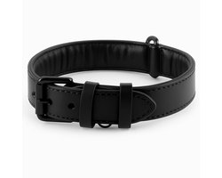 Brute Strength - Luxe leren halsband hond - Zwart met zwarte stiksels - L - (46 - 53 cm) x 3,5cm - honden halsband - hondenhalsband - halsband hond leer - leren honden halsband - stoere honden halsband - leren hondenhalsband - leren halsband hond
