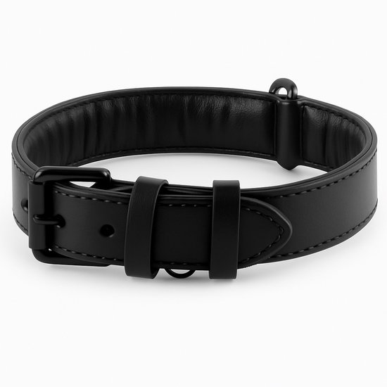Brute Strength - Luxe leren halsband hond - Zwart met zwarte stiksels - L - (46 - 53 cm) x 3,5cm - honden halsband - hondenhalsband - halsband hond leer - leren honden halsband - stoere honden halsband - leren hondenhalsband - leren halsband hond
