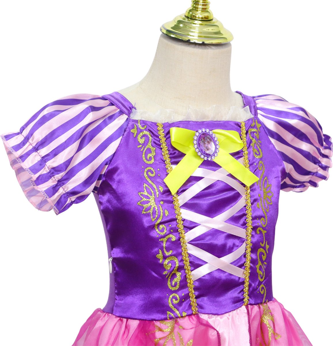 Joya Kids® Roze Prinsessenjurk meisje Korte Mouw | Verkleedjurken meisjes | Prinses jurk Meisje Roze en Paars | Met Kroon, Toverstaf, Handschoenen en Sieraden | Maat 120 — afbeelding 6
