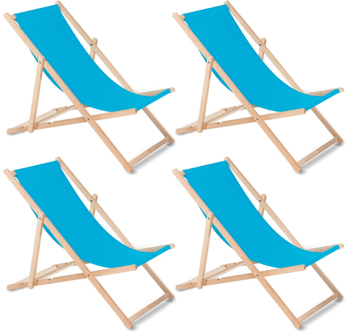 GreenBlue - Set van 4 stuks strandstoel - Houten ligstoel Beukenhout Drie verstelbare rugleuningposities - Lichtblauw