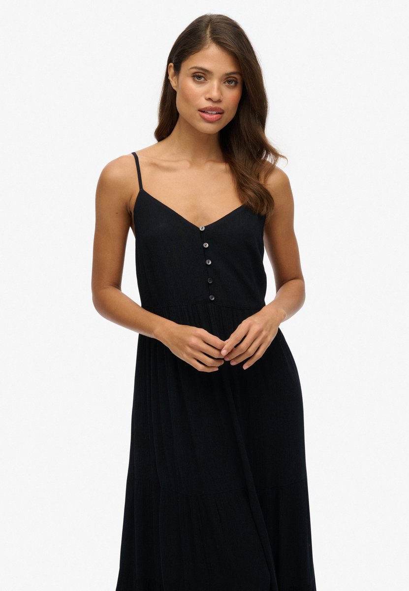 Superdry Gelaagde midi-jurk met halve knoopsluiting Dames Jurken Zwart