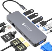 Siltcon® 13 in 1 Docking Station Laptop - USB C Docking Station - USB C Hub - 2x HDMI 4K - 100W Snelladen - RJ45 Gigabit - 1x VGA - 4x USB 3.0 - 2x USB-C - SD/TF - Audio 3.5MM - Spacegrey - 2025 model