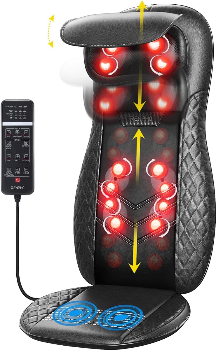 Verstelbaar Shiatsu Massageapparaat met Warmte en Vibratie voor Rug en Nek - Diepe Weefselmassage voor Thuis en Kantoor