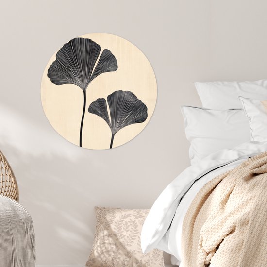 WallCircle® - Papier peint cercle 50x50 cm - Stickers muraux Feuilles - Minimaliste - Zwart - Cercle mural salon - Cercle mural chambre - Décoration de chambre autocollante - Accessoires de Décoration murale
