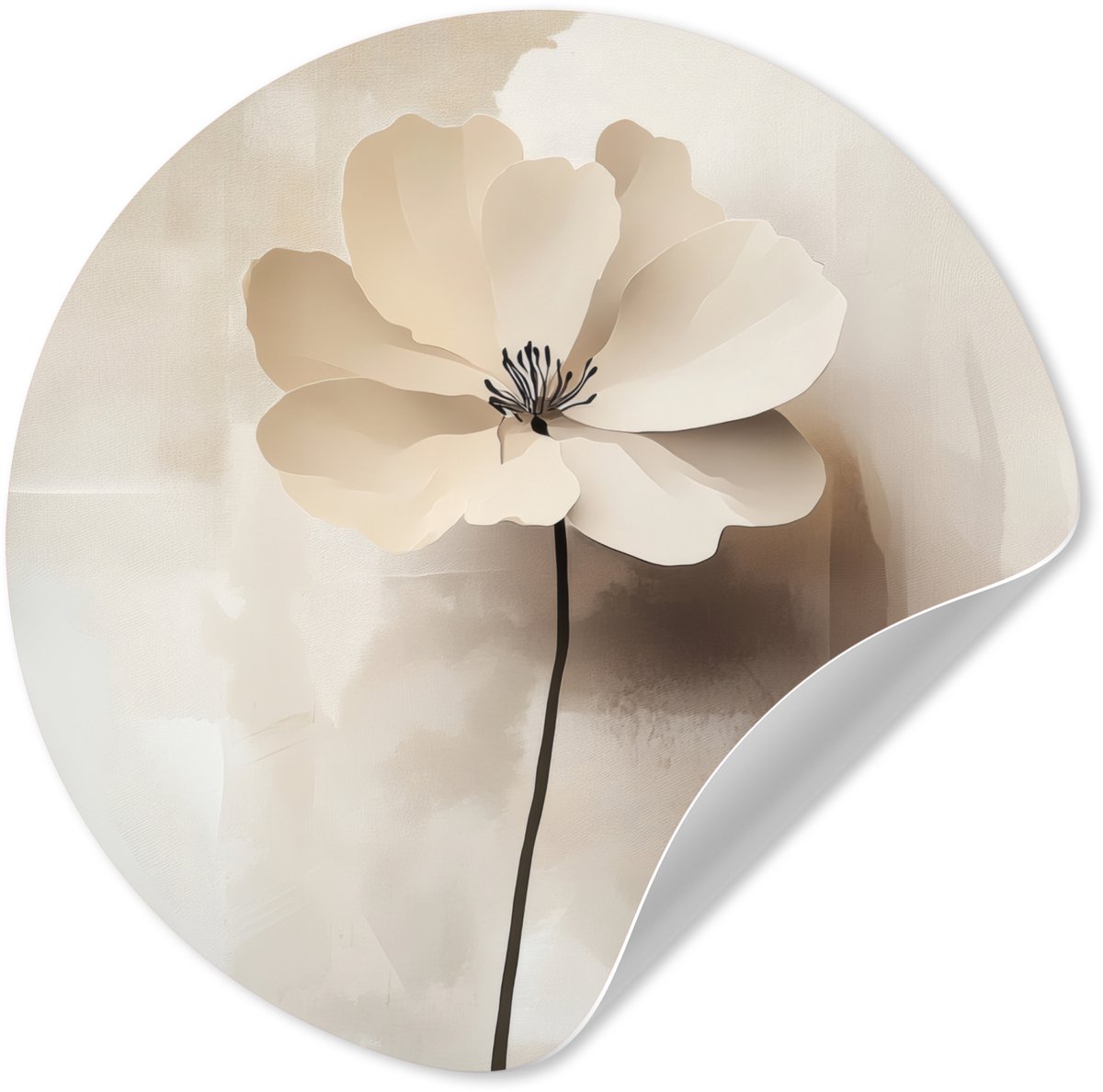 WallCircle® - Behangcirkel 50x50 cm - Muurstickers Bloem - Beige - Verf - Schaduw - Muurci