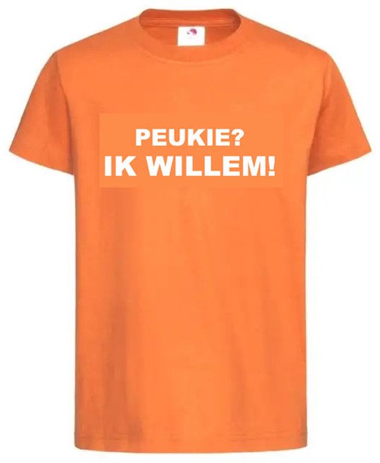 T-shirt Unisex Volwassenen "Peukie? Ik willem!" Op Voorkant Oranje Koning Koningsdag | korte mouw |Oranje/wit | maat XXL