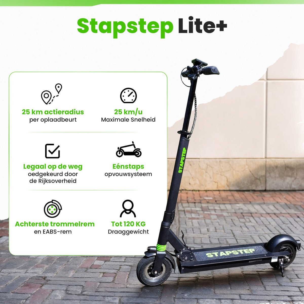 Afbeelding 2 van StapStep Lite+ Elektrische Step voor Volwassenen - Electrische Step - E Step - Wettelijk Toegestaan - 8 Inch - 250W - Snelheid tot 25km/h - Bereik tot 25km - 13KG - Compact Opvouwbaar - Zwart