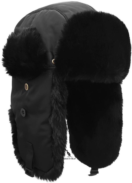 San Vitale® – Bonnet d'hiver Pilot – Avec cache-oreilles – Bomber/Bonnet russe – Unisexe – Tissu résistant à l'eau/ Fausse fourrure – Blauw