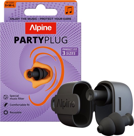 Alpine PartyPlug Oordoppen voor Festivals en Feesten - Nieuw & Verbeterd - 19dB Gehoorbescherming voor Muziek & Concerten - Hoge Muziekkwaliteit - Herbruikbare Oordopjes - 3 Maten S/M/L - Incl. Premium filter & opbergcase - Zwart