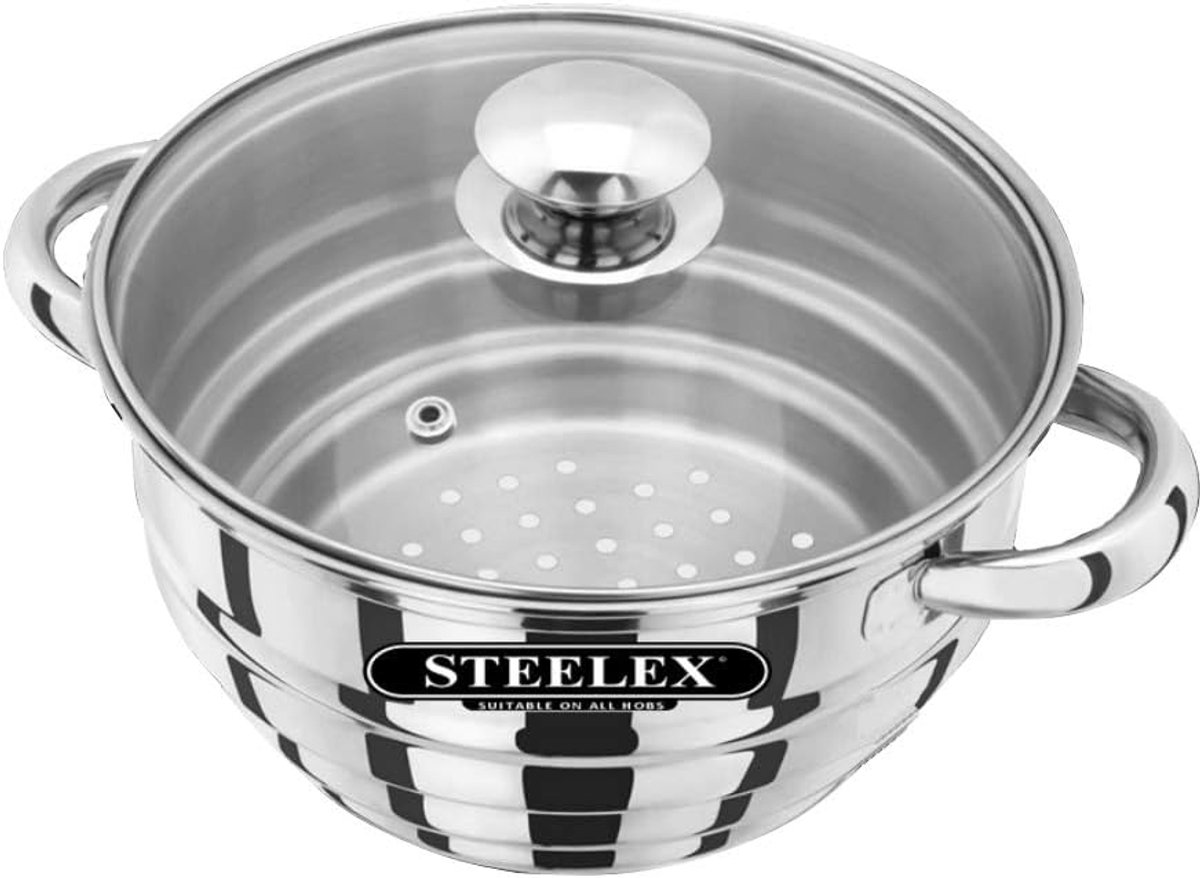 Universele RVS Multi Steamer Inzet met Glazen Deksel voor 16/18/20 cm Pannen