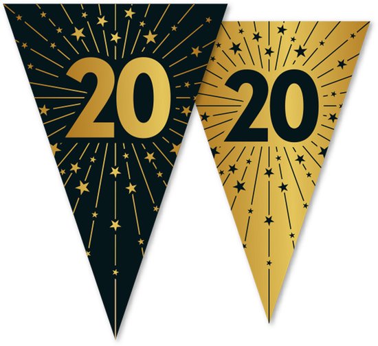 6x Vlaggenlijn 20 jaar zwart / goud 10 meter 2 zijdig bedrukt - Verjaardag Feestje Vlag Vlaggen Versiering Slinger Feestdecoratie Decoratie