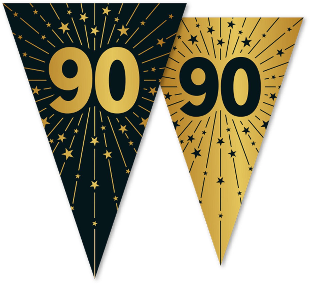 3x Vlaggenlijn 90 jaar zwart / goud 10 meter 2 zijdig bedrukt - Verjaardag Feestje Vlag Vlaggen Versiering Slinger Feestdecoratie Decoratie