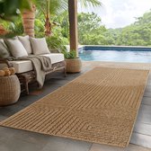 Timber Style Buitenkleed – Indoor & Outdoor, Jute-Look Vloerkleed, Weerbestendig, Tuin, Balkonkleed - Beige- 80x250 CM