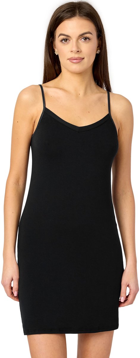 Merry Style MS-MS10-315-UW Dames Onderjurk - Nachthemd - kort - V-neck - verstelbare Spaghetti bandjes - Viscose - Zwart - 4XL