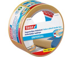 tesa dubbelzijdig plakband universeel - veelzijdig plakband voor verpakking, decoratie en tapijten of voor handwerk - 10 m x 50 mm