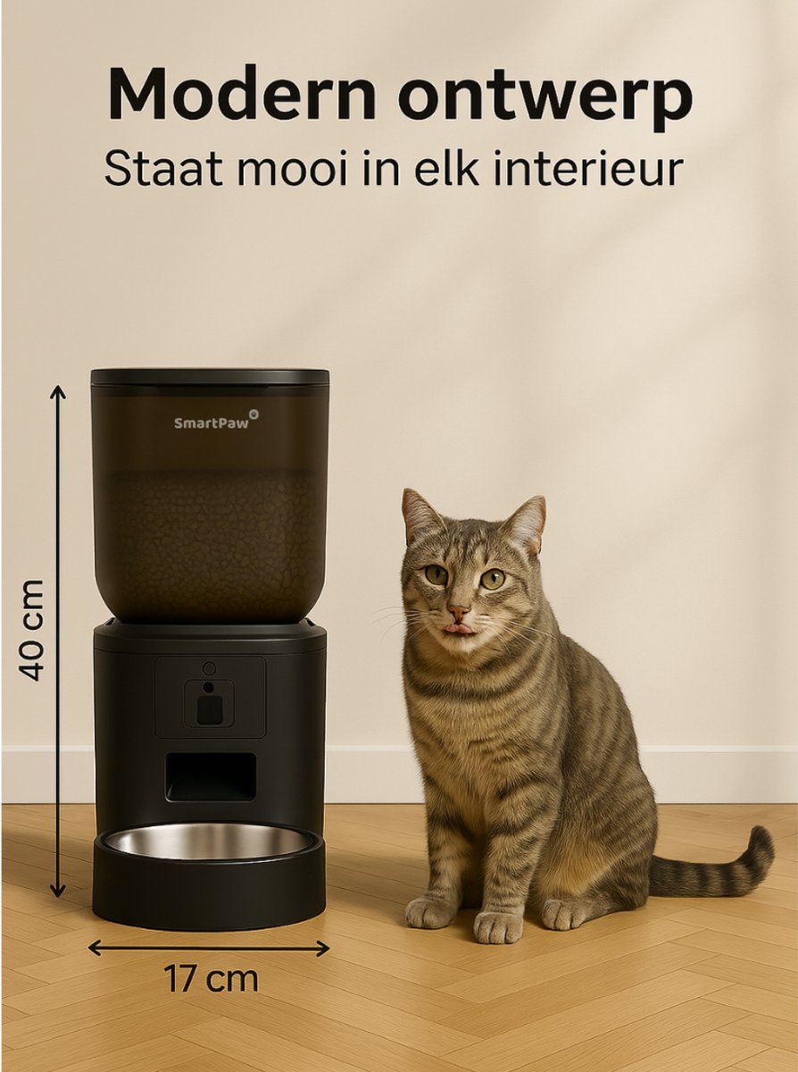 Afbeelding 2 van SmartPaw SmartCam - automatische voerbak kat - voerautomaat kat - voerautomaat dispenser - voederbak met camera en APP - 7L voerbak