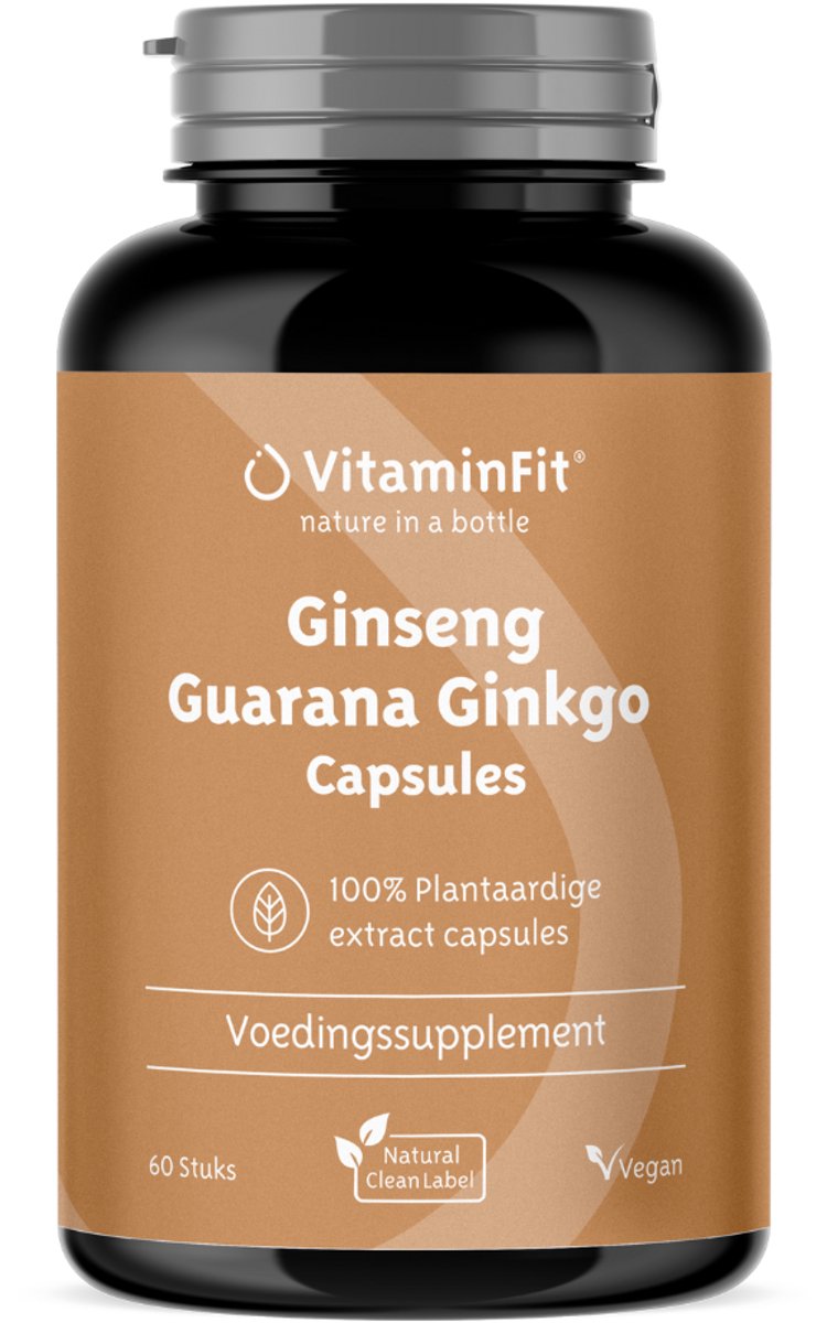 Goedkoopste VitaminFit Ginseng Guarana Ginkgo Capsules - 100 Natuurlijk & Plantaardig - 60 Capsules