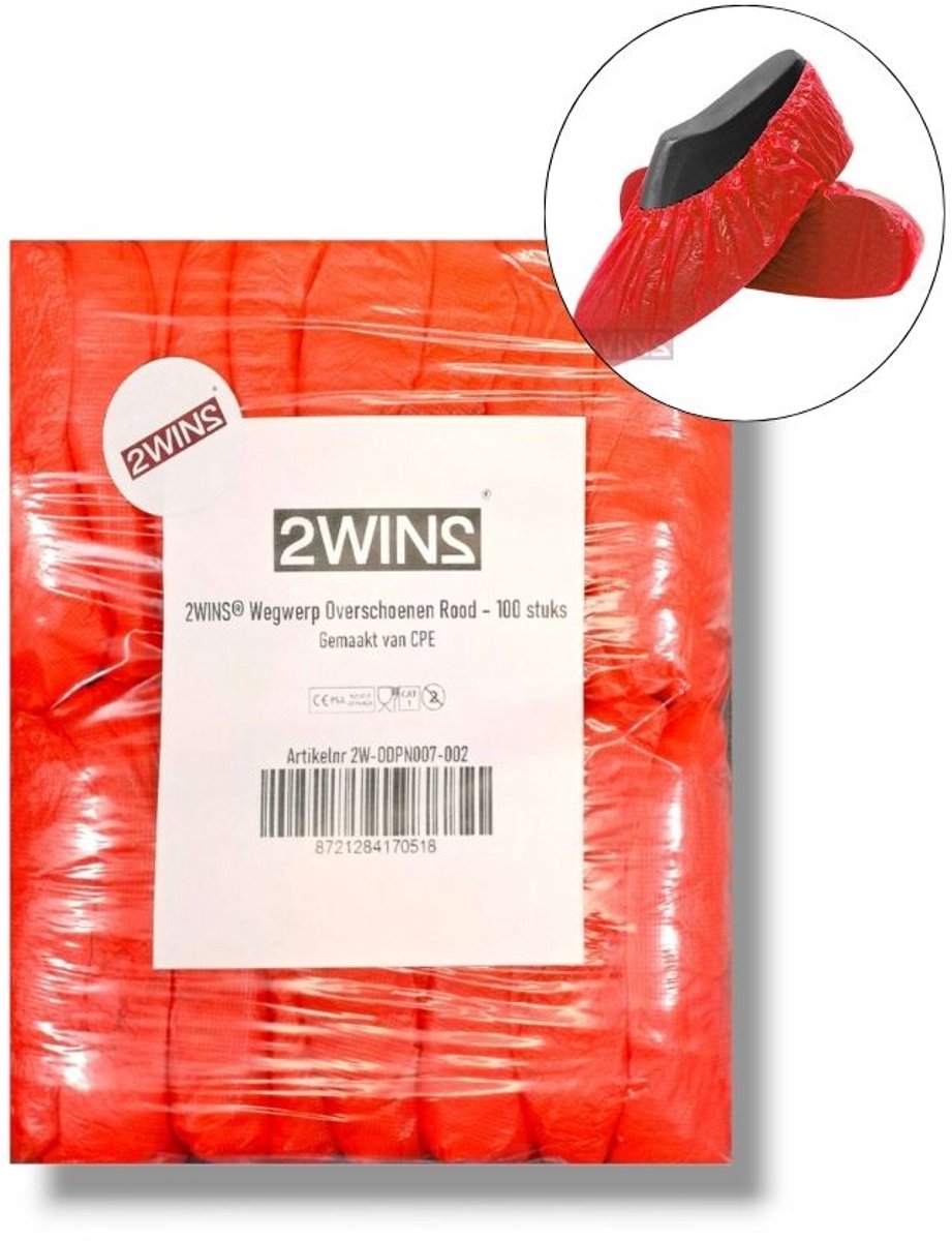 2WINS® - Wegwerp Overschoenen - Rood - Waterafstotend - Plastic Schoenovertrek - Shoe Cover - Voordeelverpakking 100 Stuks